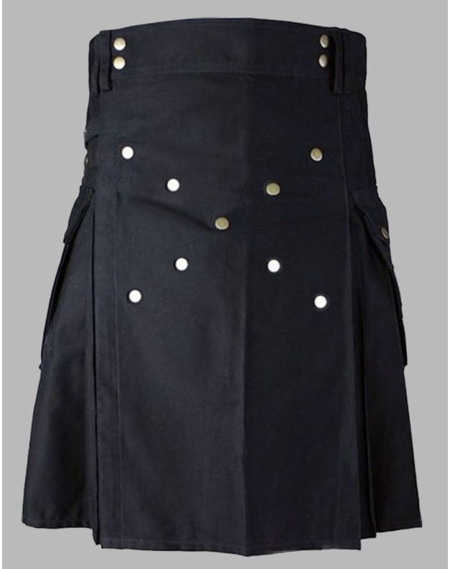 Black Cotton Contemporary Kilt for Men
