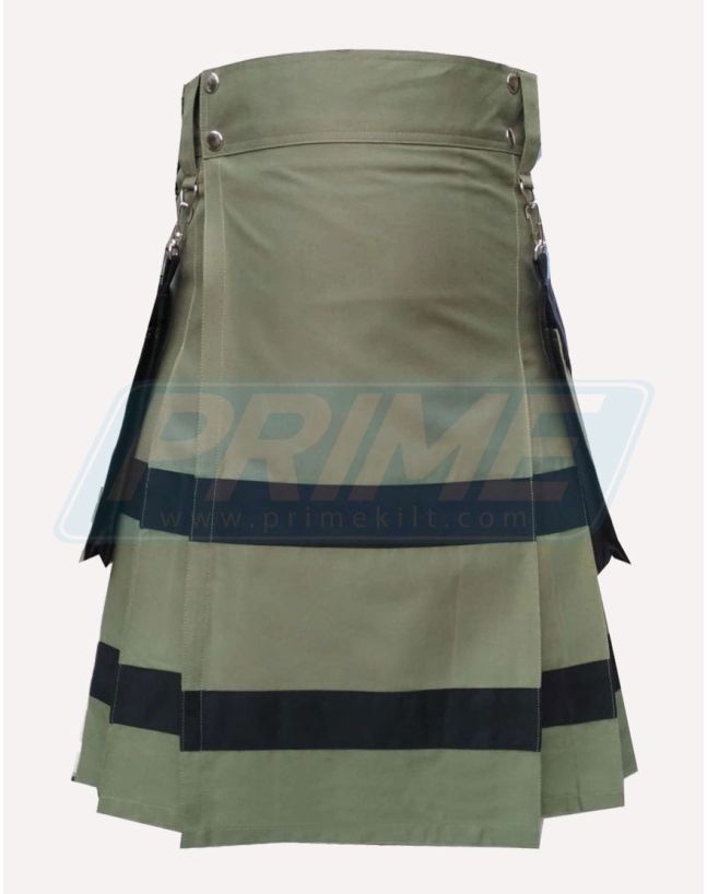 Black Striped Olive Green Utility Kilt