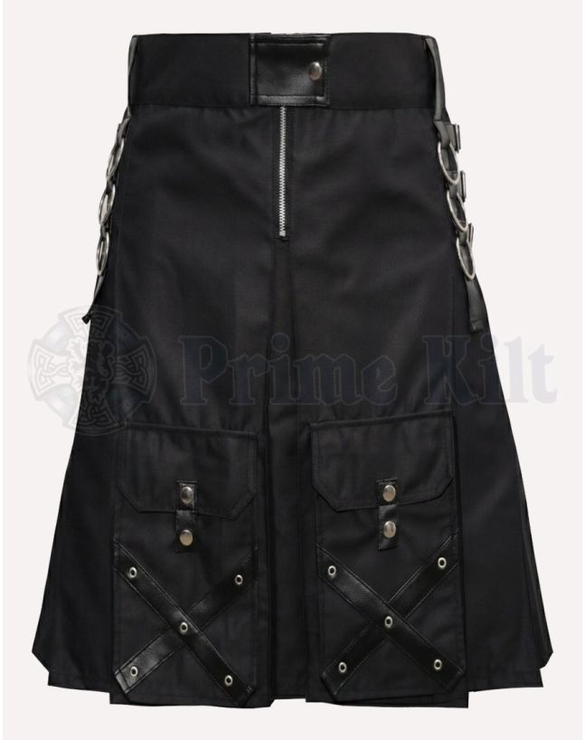 Gothic Style Leather Strap Utility Kilt