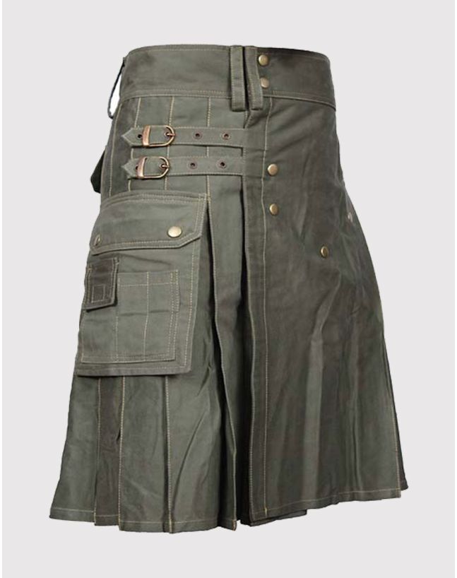 Heavy Cotton Olive Green Classic Utility Kilt