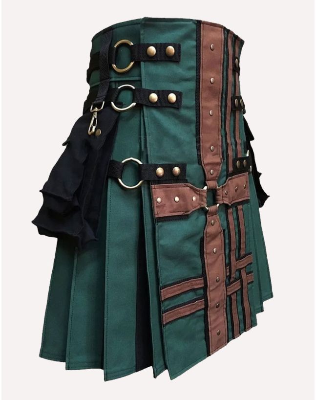 Modern Hunter Green with Brown Medieval Hybrid Kilt