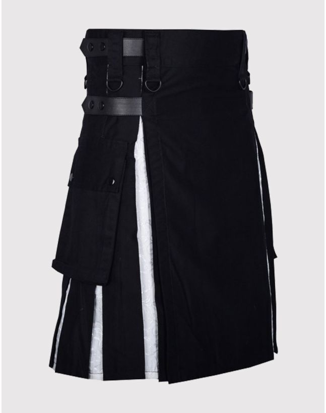 Modern Black Cotton Hybrid Utility Kilt