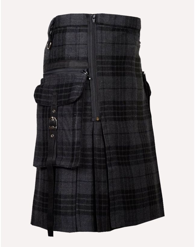 Punk Rock Gothic Grey Tartan Utility Kilt