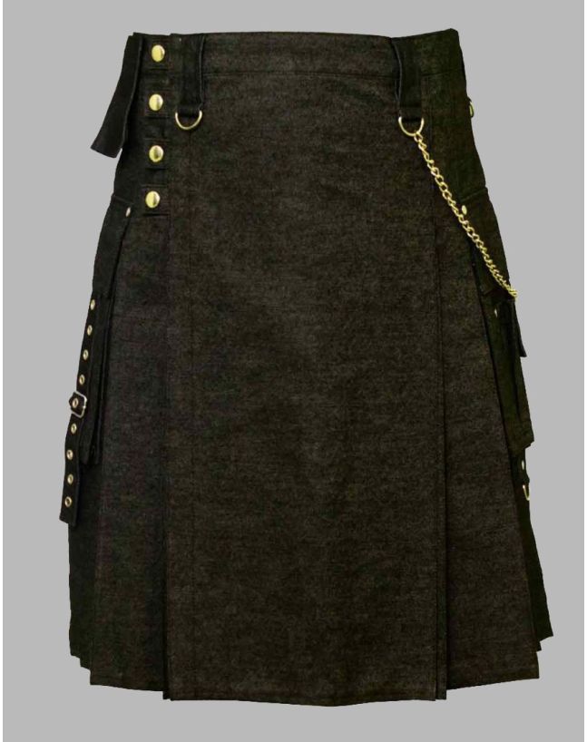 Tactical Pocket Denim Kilt For Men
