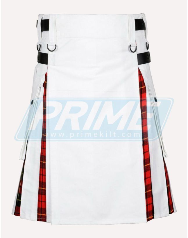White Cotton With Wallace Tartan Hybrid Utility Kilt