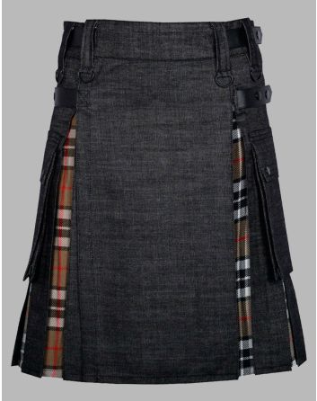 Modern Black Denim With Campbell of Thomson Tartan Hybrid Utility Kilt