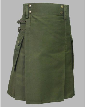 Olive Green Cotton Utility Kilt