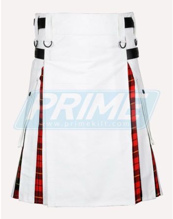 White Cotton With Wallace Tartan Hybrid Utility Kilt